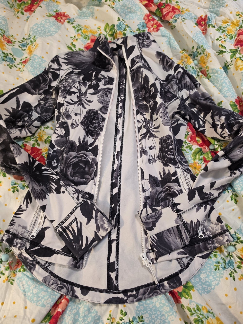 lululemon athletica Black and White Floral Bomber Jacket